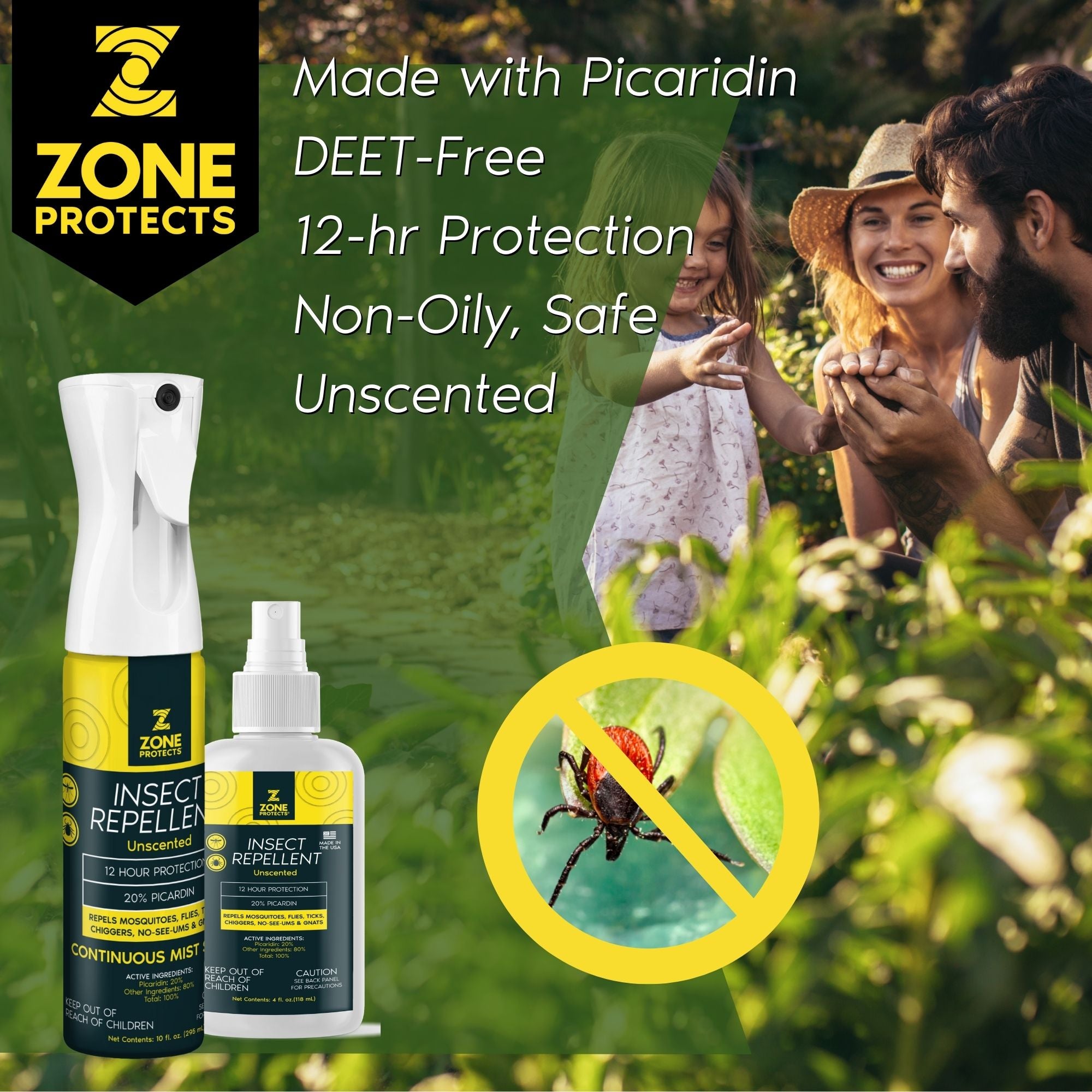 Insect Repellent, Picaridin Unscented Bundle 2 Pack of 4oz + Refill