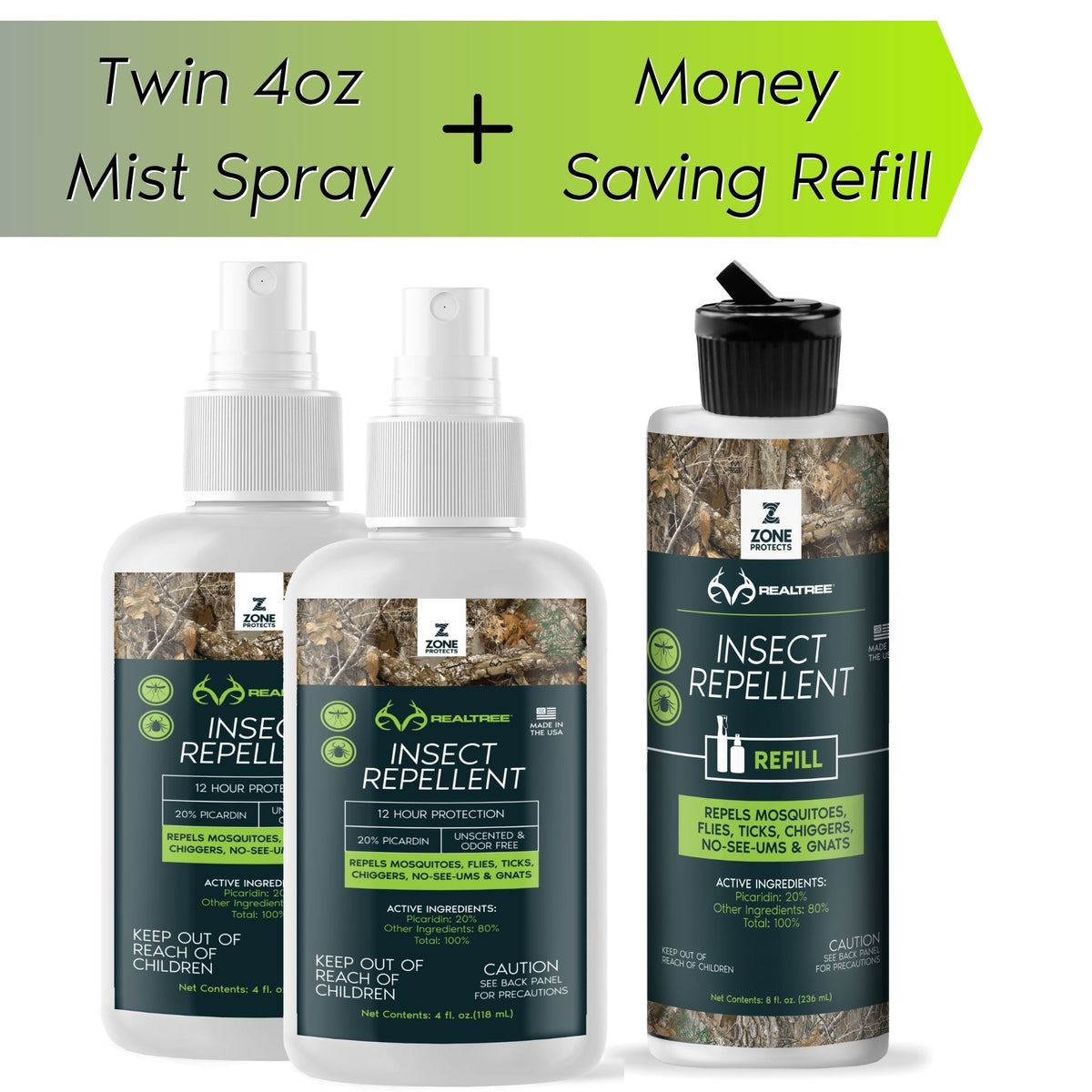 Insect Repellent Zone Realtree Twin Pack 4oz + Refill